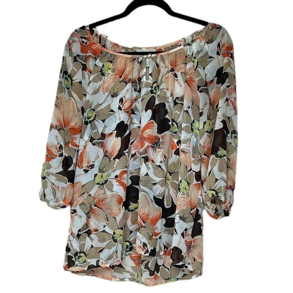Ann Taylor Loft 100% Cotton, Floral 3/4 Length Sleeve Blouse, Large - Picture 1 of 6